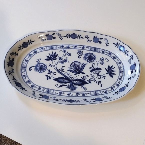 wellco Other - German Wellco Design Krefeld Blue and White Japanese Oval Flower Print Plate